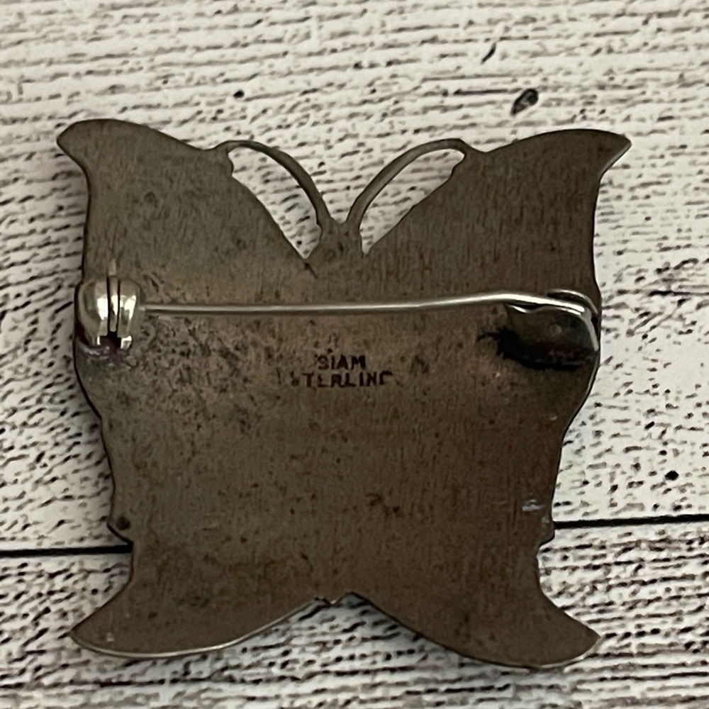 Siam Sterling Silver/Black NIELLO Dancers Butterfly brooch - Picture 6 of 9